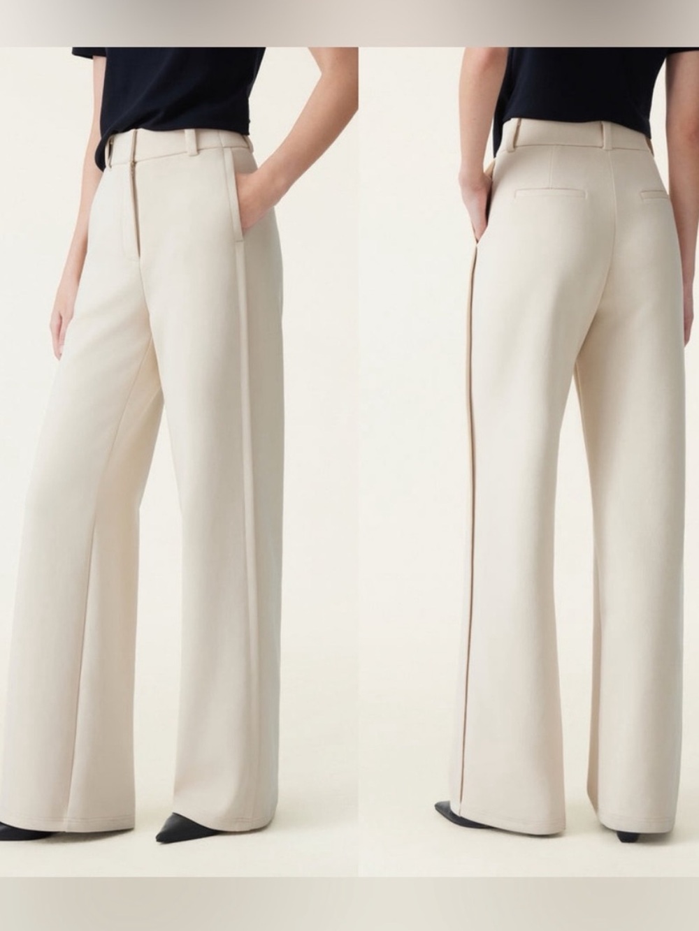 OGL Stretchy Mid Rise Fly-Front Wide Leg Trouser Pants in Morning Mist M